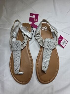 Kohl's So Silver T-Strap Rhinestone Sandals - Women Size 7/8